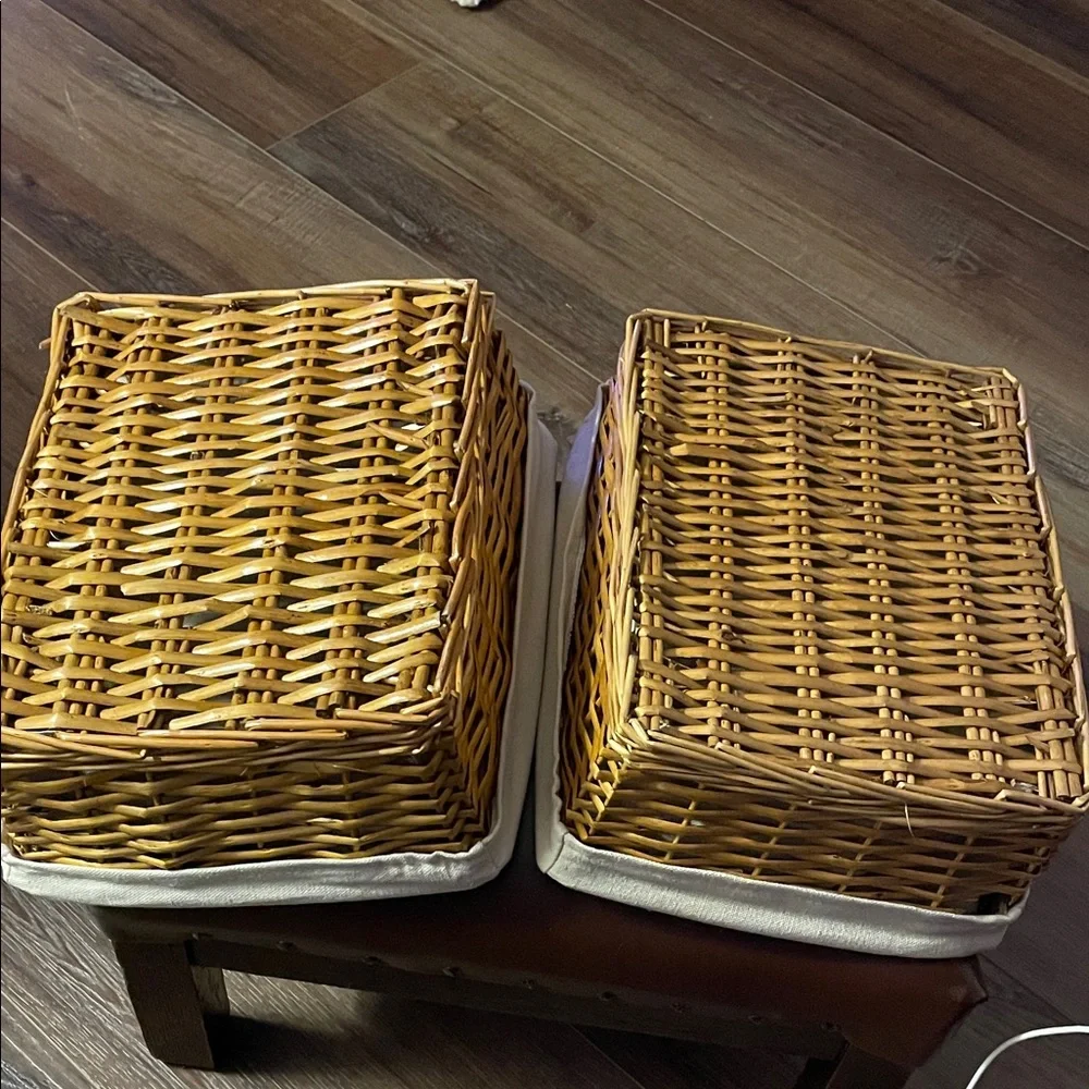 2 Wicker Storage Baskets with Cream Liners